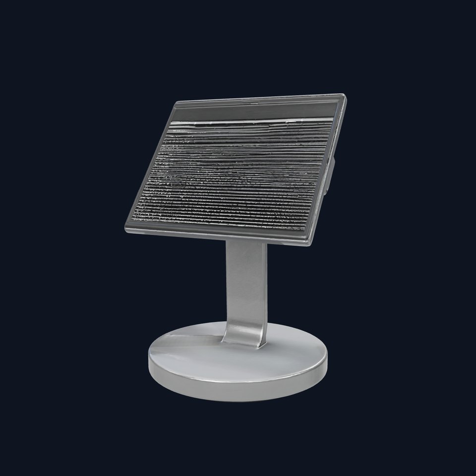 Modern Retail POS Stand with Circular Base and Pivoting Arm